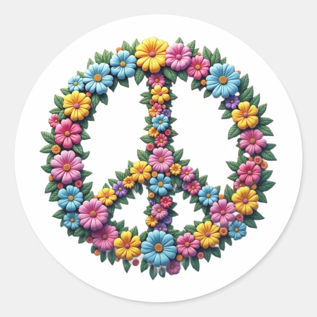 Adesivo Redondo Floral Peace Symbol Round Sticker (Vorderseite)