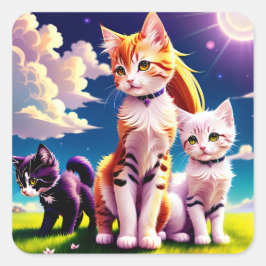 Adesivos Gatos Anime Quadratischer Aufkleber