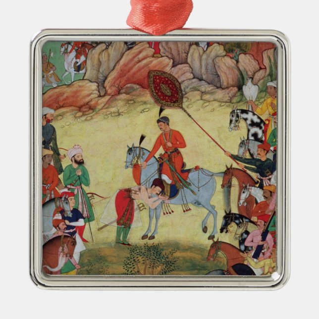 Adham Khan, der Akbar Ehrerbietung bei Sarangpur, Silbernes Ornament (Vorne)