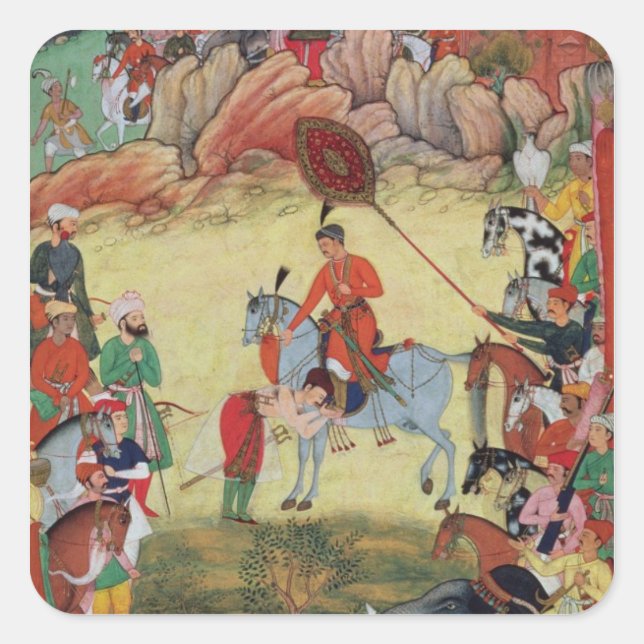 Adham Khan ehrt Akbar in Sarangpur, Ce Quadratischer Aufkleber (Vorderseite)