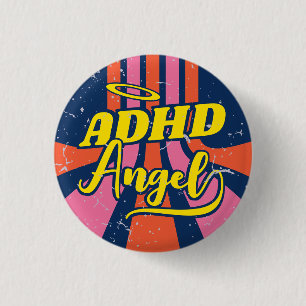 ADHD Angel Niedlich Retro Mental Health Slogan Button