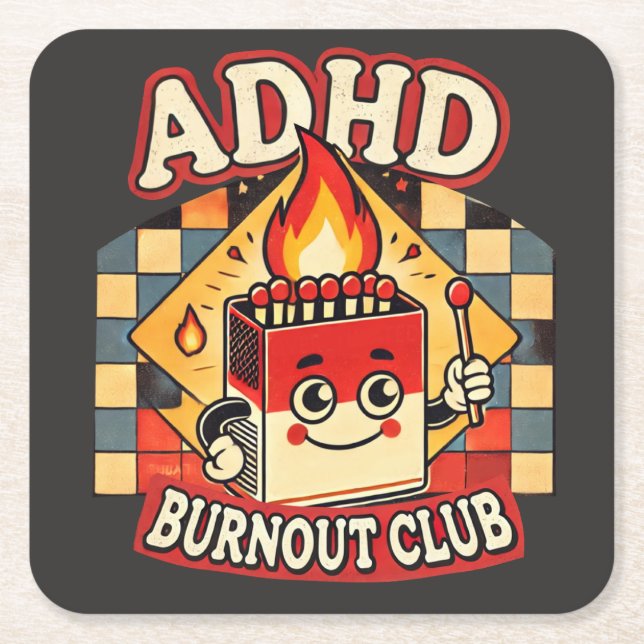 Adhd Burnout Club Rechteckiger Pappuntersetzer (Vorderseite)