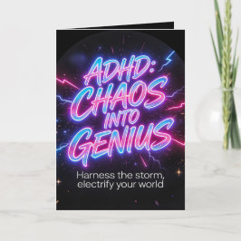 ADHD Chaos Into Genius Neon Motivational Quote Dankeskarte
