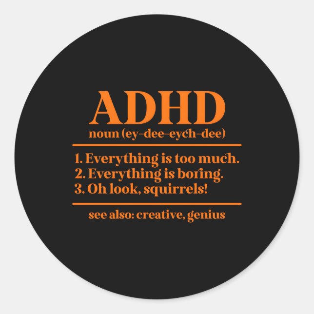 Adhd Definition Adhd Adwareness Month Adhd Warrior Runder Aufkleber (Vorderseite)