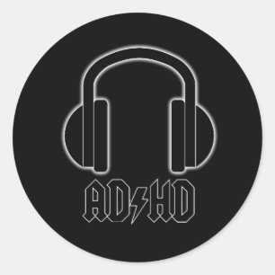 ADHD Kopfhörer ziehen sich im schwarzen (ACDC Runder Aufkleber