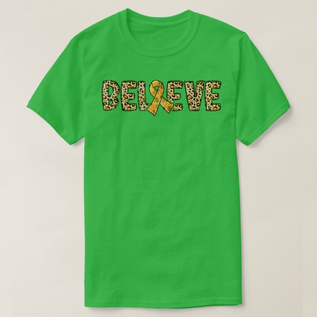 ADHD Leopard Print Orange Ribbon Support Believe  T-Shirt (Design vorne)