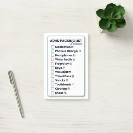 ADHD Packing List Minimalist Travel Checklist Post-it Klebezettel