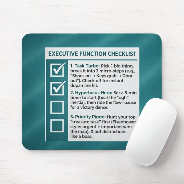 ADHD Productivity Executive Function Checklist Mousepad (Mit Mouse)