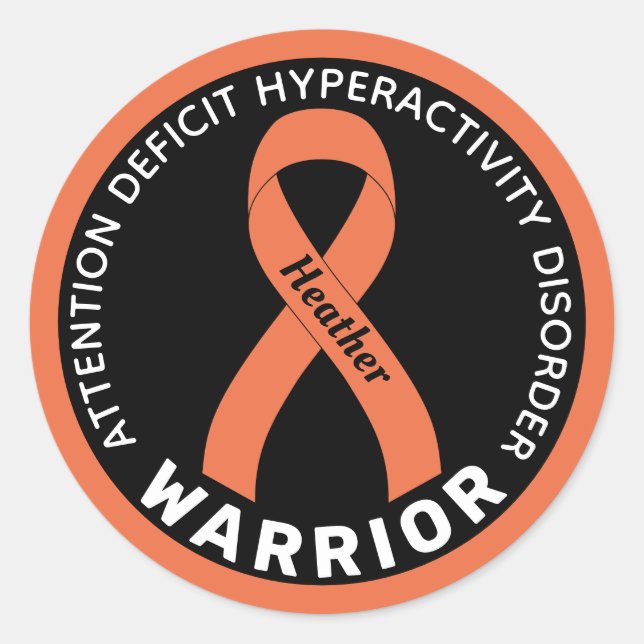 ADHD Warrior Ribbon Black Round Sticker (Vorderseite)