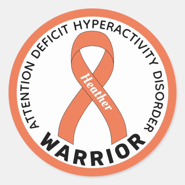 ADHD Warrior Ribbon White Round Sticker (Vorderseite)