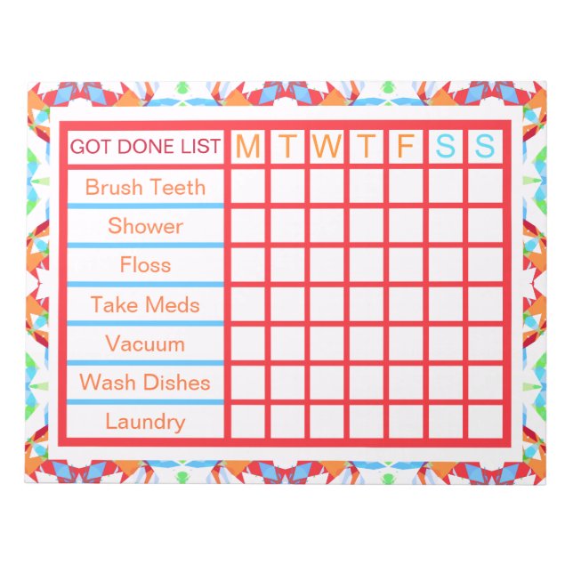 ADHS ADD Girl's Women's Weekly Checklist Erinnerun Notizblock (Vorderseite)