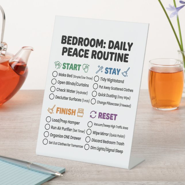 ADHS-Aufräumroutine-Schlafzimmer-Checkliste Sockelschild (In Situ)