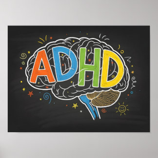 ADHS Awareness Colorful Brain Word Illustration Poster