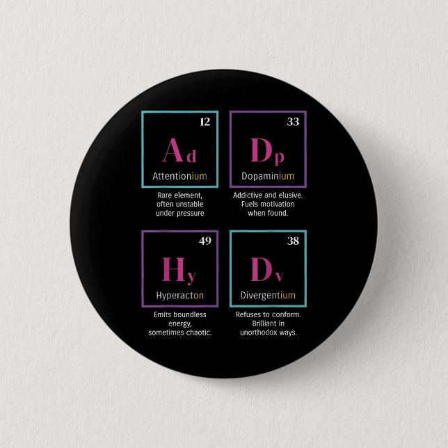 ADHS-Elemente Periodensystem Neurodivergent Mental Button (Vorderseite)