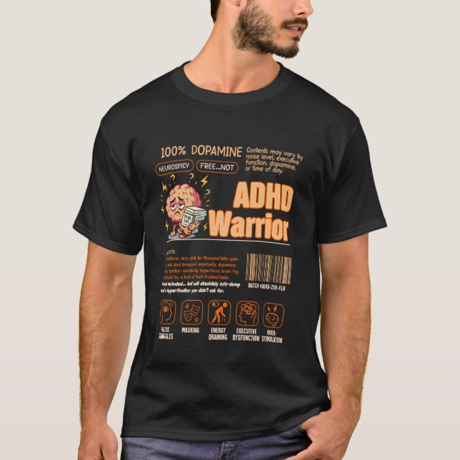 ADHS-Krieger Barcode Neurodiversität ADHS Autismus T-Shirt (Vorderseite)