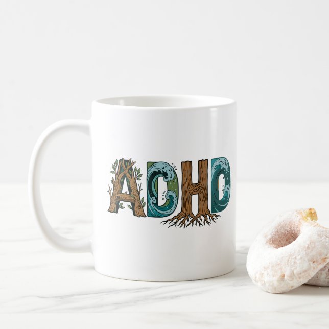 ADHS Natur Elemente Typografie Design Kaffeetasse (Mit Donut)