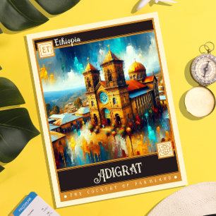 Adigrat, Äthiopien Vintage-Gemälde Postkarte
