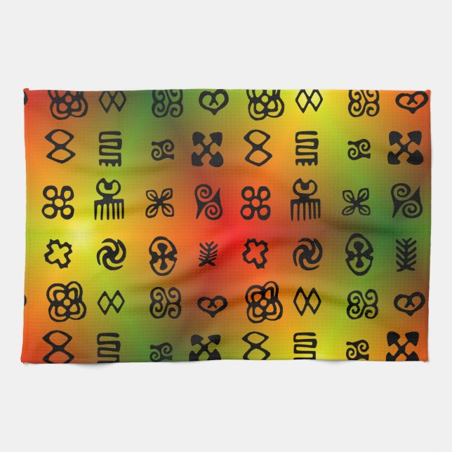 Adinkra Symbole mit afrikanischen Farben Geschirrtuch (Horizontal)
