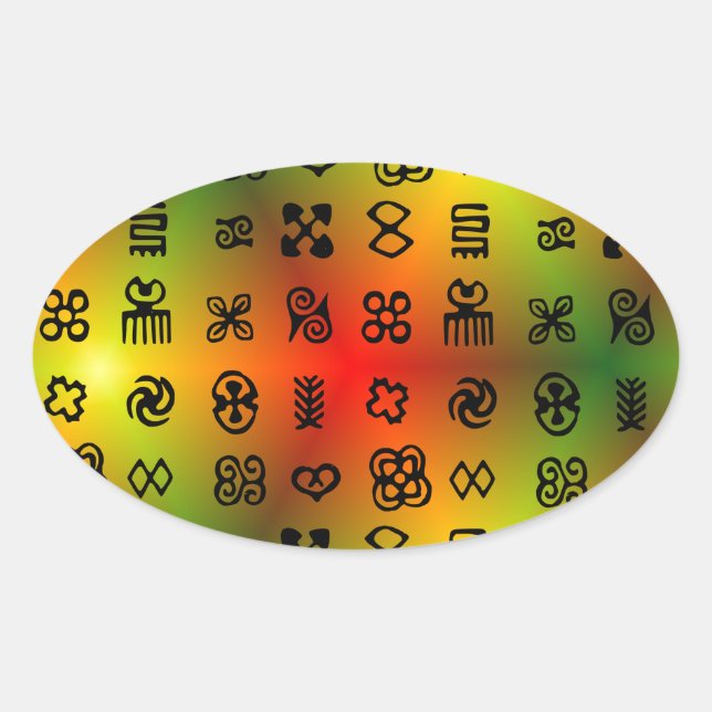 Adinkra Symbole mit afrikanischen Farben Ovaler Aufkleber (Vorderseite)