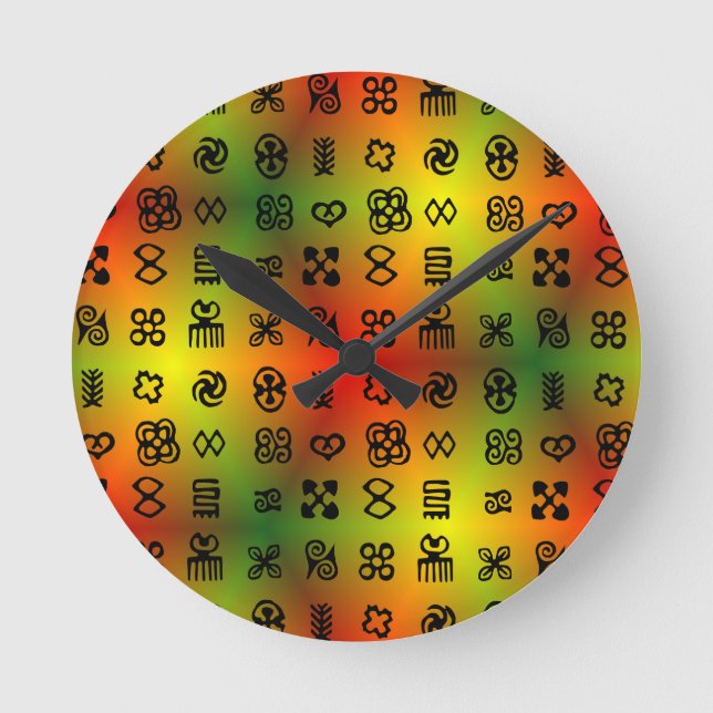 Adinkra-Symbole mit afrikanischen Farben Runde Wanduhr (Vorderseite)