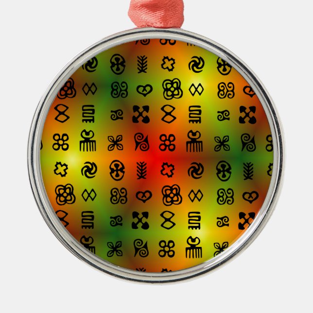 Adinkra Symbole mit afrikanischen Farben Silbernes Ornament (Vorne)