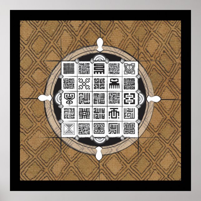 Adinkra und Arabisch mit afrikanischem Raffia Hint Poster (Vorne)