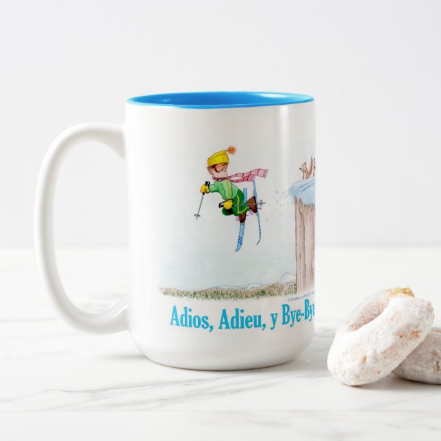 Adios, Adieu und Bye-Bye Zweifarbige Tasse (Mit Donut)