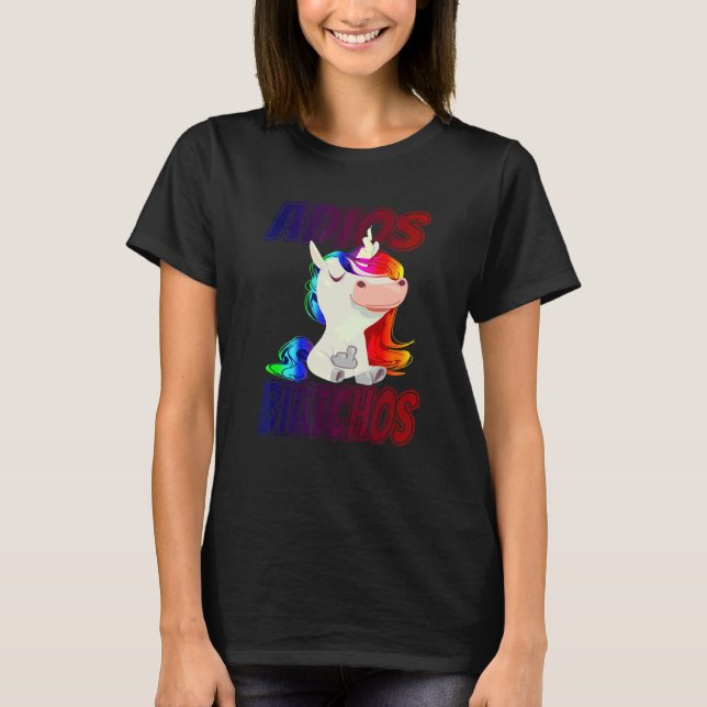 Adios Biatchos   Mittelfinger Einhorn T-Shirt (Vorderseite)