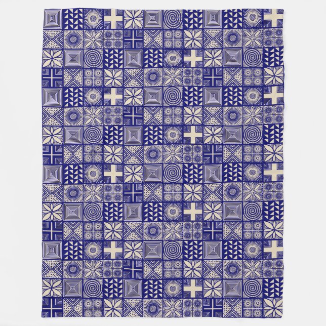 Adire Pattern - Deep Blue und Beige Fleecedecke (Vorderseite)