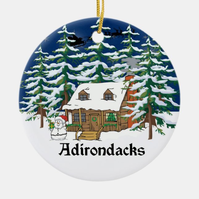 Adirondack Blockhaus-Weihnachtsverzierung Keramikornament (Vorne)