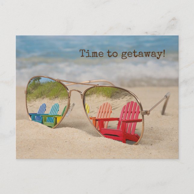 Adirondack-Chair Reflektion in Sonnenbrille Postkarte (Vorderseite)