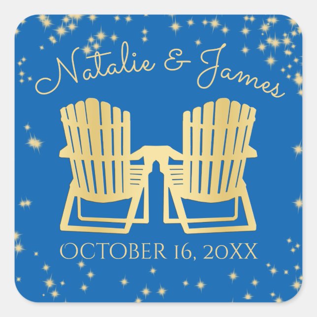 Adirondack Chairs Beach Starry Sky Quadratischer Aufkleber (Vorderseite)