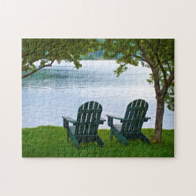 Adirondack Chairs facing a Lake - Fotograf Puzzle (Horizontal)