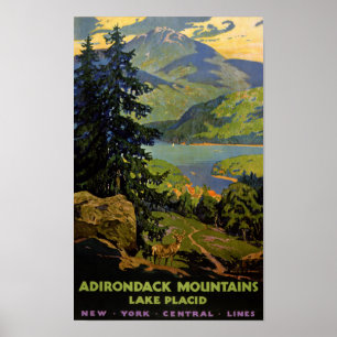 Adirondack Mountain Lake Placid Vintage Poster Re