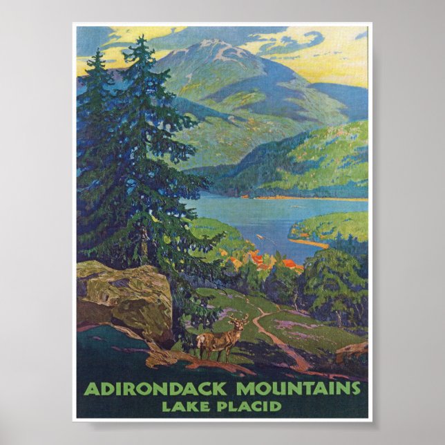 Adirondack Mountains, Lake Placid Vintage Travel Poster (Vorne)
