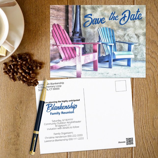Adirondack Stairs Family Wiedersehen Add your Foto Postkarte (This cozy corner family reunion designed SAVE THE DATE announcement also serves as an invitation. )