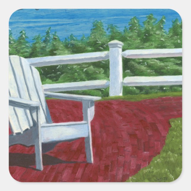 Adirondack-Stuhl-Malerei Quadratischer Aufkleber (Vorderseite)