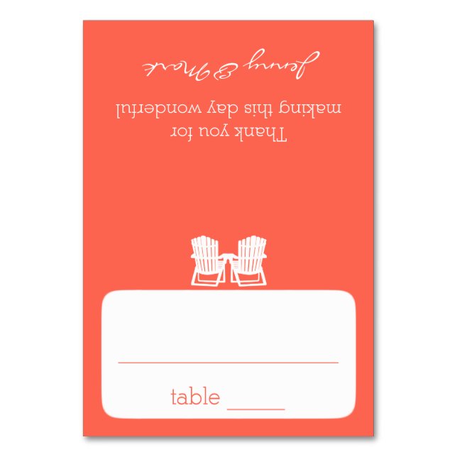 Adirondack Stühle Korallensitzkarte Tischnummer (Vorderseite)