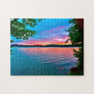 Adirondack sunset on the lake puzzle