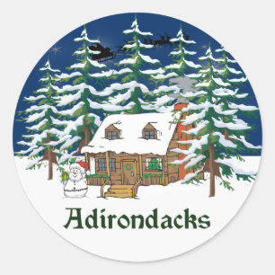 Adirondack Winter Cabin Runder Aufkleber