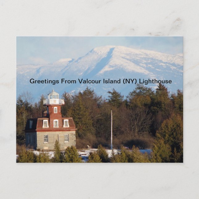 Adirondacks (NY) Valcour Lighthouse Postcard Feiertagspostkarte (Vorderseite)