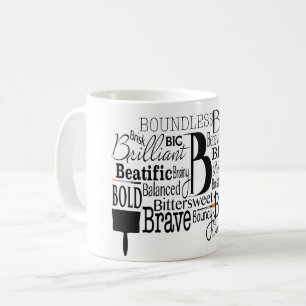 Adjektive Word Cloud beginnt mit Buchstabe B Kaffeetasse