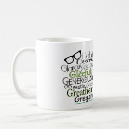 Adjektive Word Cloud beginnt mit Buchstabe G Kaffeetasse