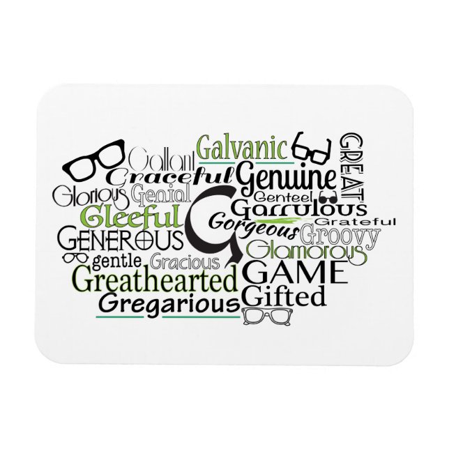 Adjektive Word Cloud beginnt mit Buchstabe G Magnet (Horizontal)