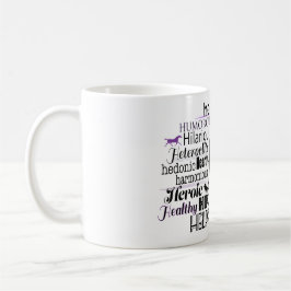 Adjektive Word Cloud beginnt mit Buchstabe H Kaffeetasse