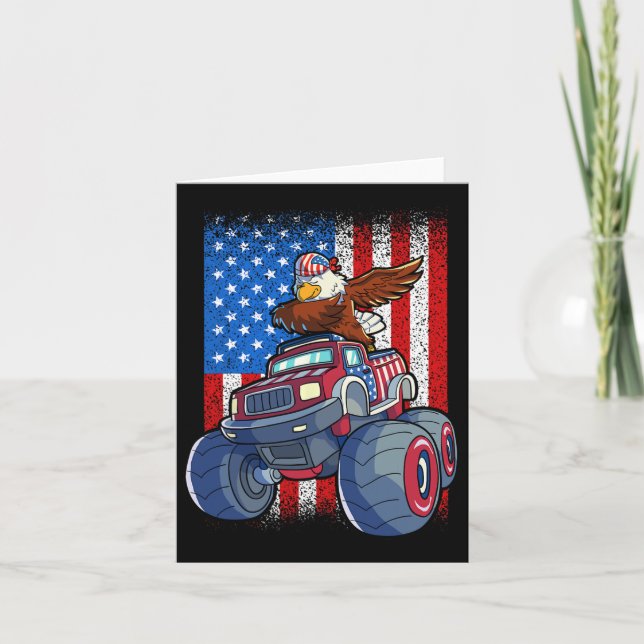 Adle Monster Truck 4. Juli Jungen amerikanische Fl Karte (Vorderseite)
