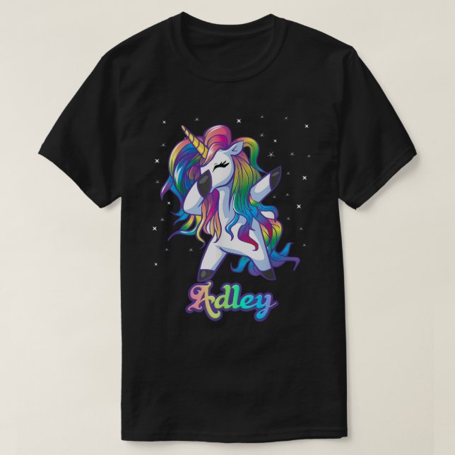ADLEN Name Personalisiert Custom Rainbow Unicorn D T-Shirt (Design vorne)