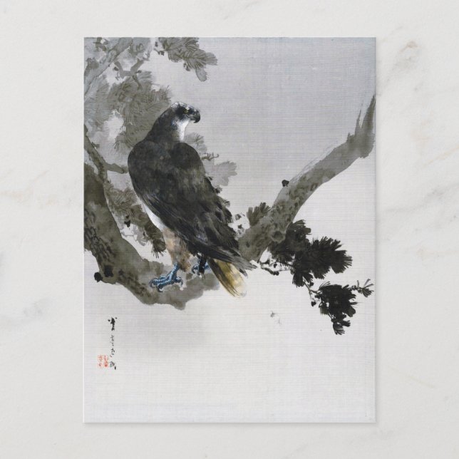 Adler am Kiefernwald, Watanabe Seitei Postkarte (Vorderseite)