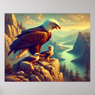 Adler auf dem Felsen mit seinen Babys 20x16 Poster