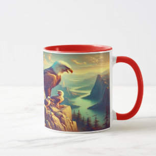 Adler auf dem Felsen mit seinen Babys Tasse